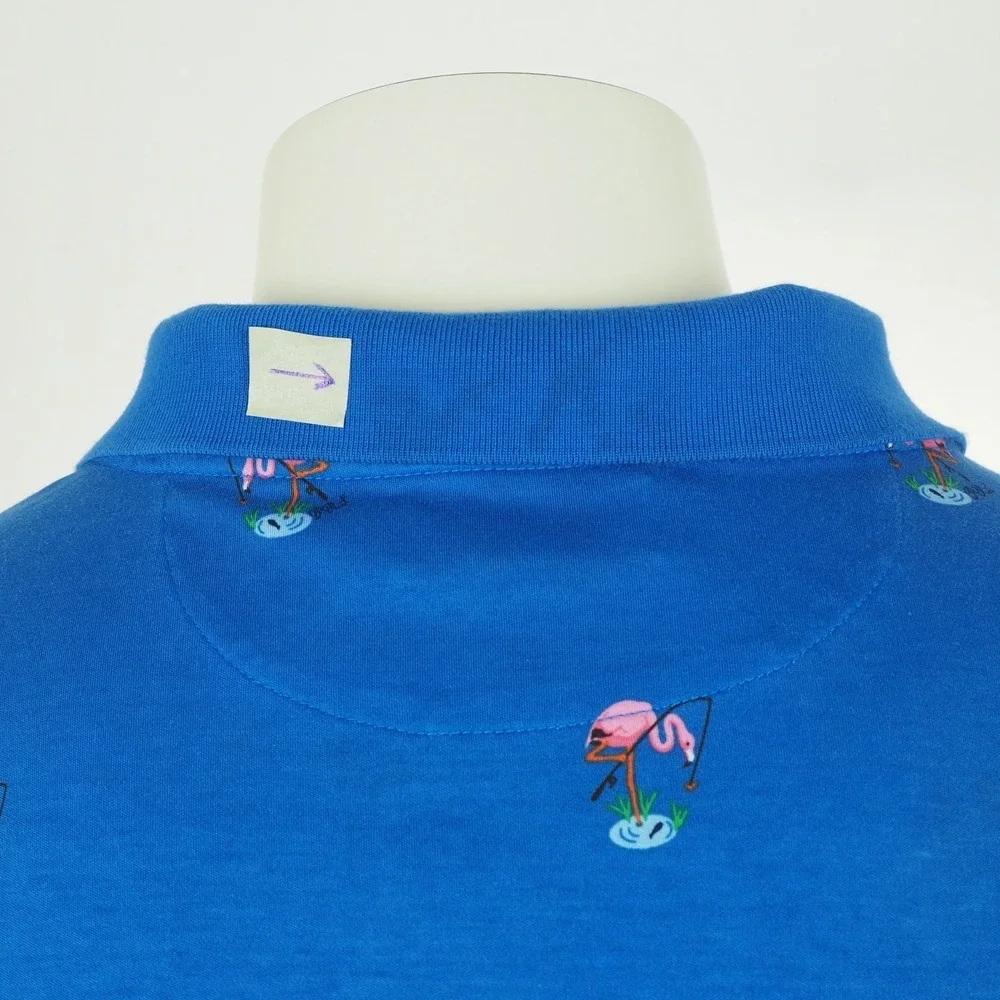 Polo Ralph Lauren Polo Shirt Mens 3XLT Blue Flamingo Birds All Over Print Cotton